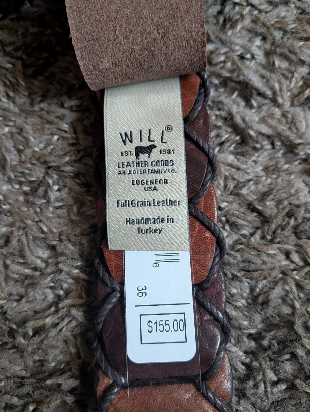 Will Leather Goods Brown Cognac Buffalo Link Dress Belt Men's 36W NEW